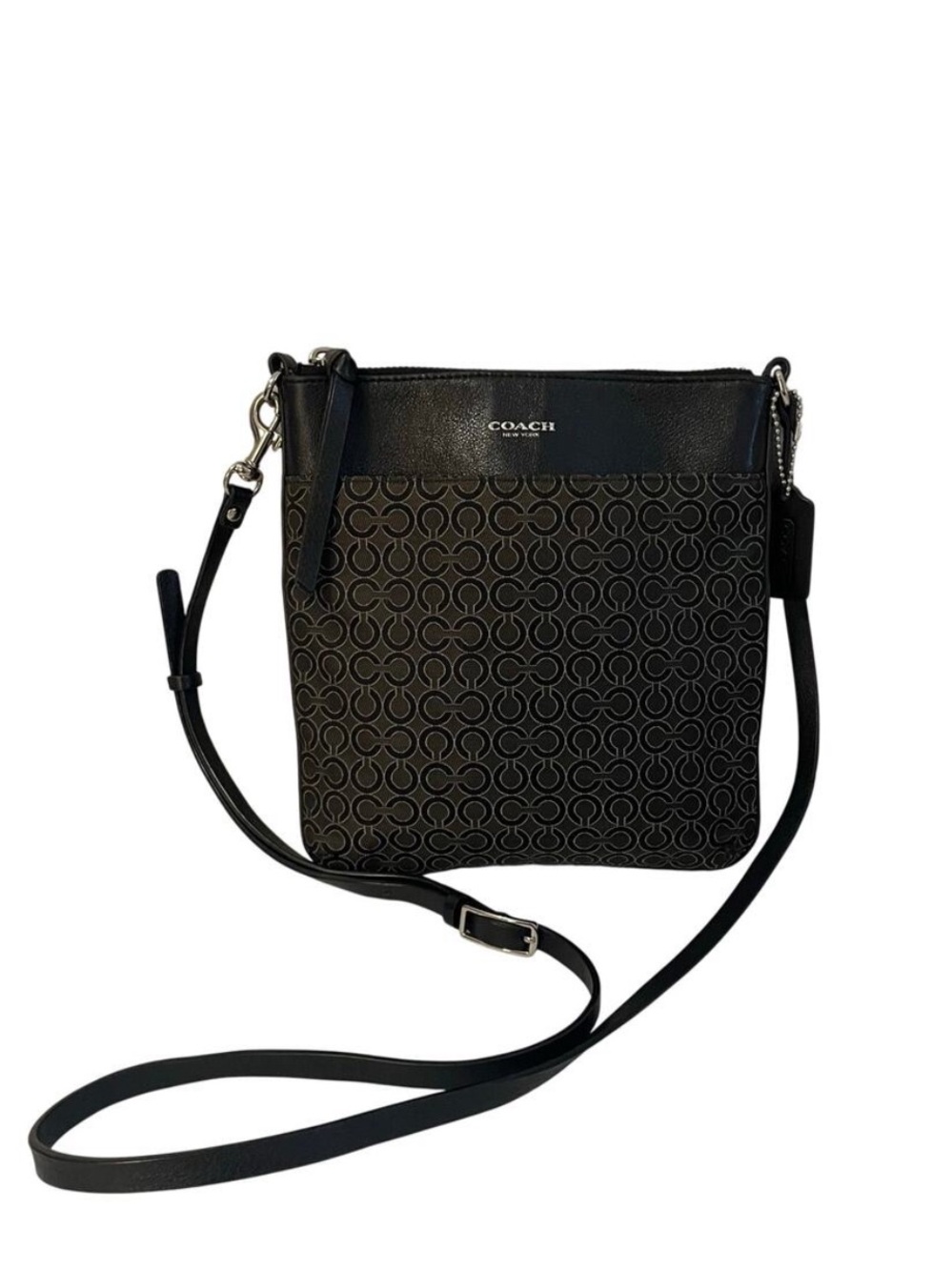 Coach Women’s Op Art Signature Canvas Slim Crossbody Bag Black Charcoal COA Auth